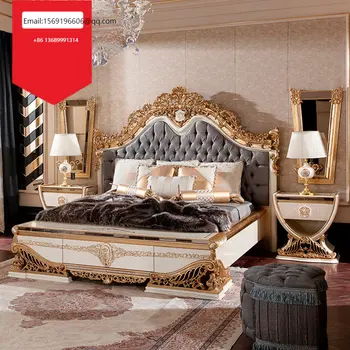 Луксозна Европейска спалня с двойно легло, Напълно самостоятелна кърпа от масивно дърво, Художествена Вила, Сватбена легло По поръчка