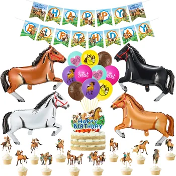 Духът на кон, балони, банер честит рожден Ден, аниме, Топперы за кифли, украса за партита, декорации за детската душа, играчки за момичета, Globos