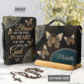 Луксозна корица на Библията от изкуствена кожа за жени, чанта за Свещената Библия със златни пеперуди, женствена чанта за Свещените Книги на мълния, Персонални кутии за Свещените Книги