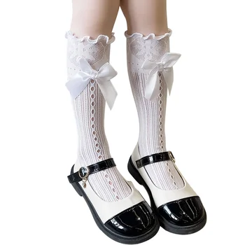 Чорапогащи до коляното за момичета на принцеси Детски памучни чорапи с лък и мрежа за парти лято Приятни аксесоари 3-12 години