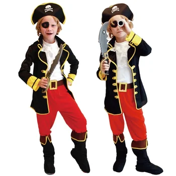 Пиратски Костюм за деца Карибски Пирати Джак Спароу Cosplay Дрехи за момчета подпори костюм Карнавални костюми за партита за деца