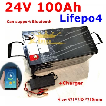 Водоустойчив 24V 100AH lifepo4 Литиева Батерия Bluetooth BMS APP за Кемпери мощност 2400 W Слънчева Енергия на АВТОБУСА EV AGV + 10A Зарядно устройство