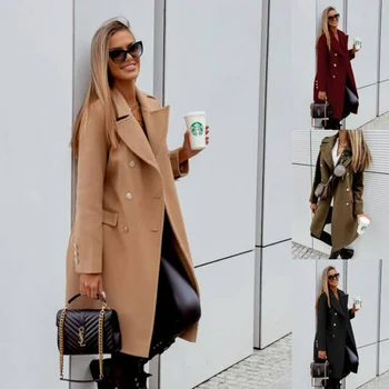 Вълна палто за жени 2023 Есен Зима Нова Двубортная яке средна дължина на Вълна палто