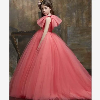 Тюлевое рокля с цветя модел за момичета за сватбени партита, бална рокля, детско премяна, облекла за момичета, рокли за първо причастие