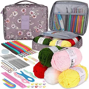 Многоцветни комплекти за плетене на една кука за начинаещи, комплекти инструменти за плетене с ръце, преносими