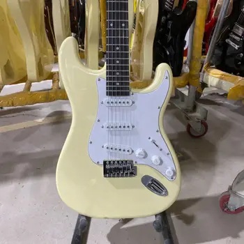 Електрическа китара ST, корпус от махагон, кремаво-жълт цвят, лешояд от палисандрово дърво, китара на 22 измъчва, 6 струнни 3-те еднократни, безплатна доставка