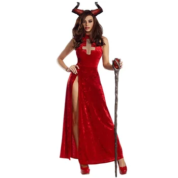 Хелоуин Карнавал Дама на Червено Демонично Кралицата, дълъг Класически костюм Бляскавите Волшебницы, Маскарадное премяна