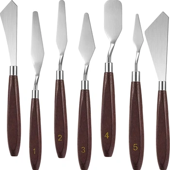 Нож Комплект За Рисуване От 7 Части, Шпатула, Мастихин, Стъргало, За Смесване На Бои, Аксесоари С Дървена Дръжка