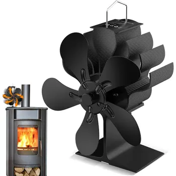 (Ship FR) Вентилатор за термична пещ с 4 остриета, вентилатор за дърва за изгаряне на дърва за огрев, еко-безшумен енергоспестяващ вентилатор за камина