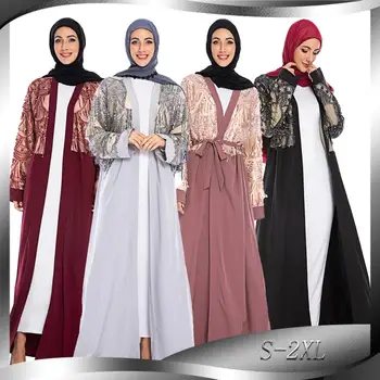 Абайя Турска Дамски дрехи 2019, Марокански кафтан, Проста отстрочка пискюли, Модни мюсюлманска дамски дрехи