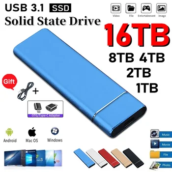 Мобилен твърд диск с капацитет 1 TB Оригинален високоскоростен външен твърд диск капацитет 2 TB SSD Портативен USB 3.1 Type-C за лаптоп Mac Notebook