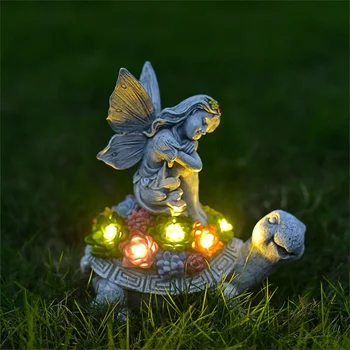Слънчевата Костенурка, статуята на Ангела, led фенерче на слънчеви батерии, Градински фигурки, бижута, външен декор за вътрешен двор, на тревата в двора