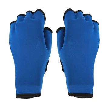 Плувни ръкавици с перепонками, които пързалка, Неопренови водни ръкавици без пръсти за тренировки на водоустойчивост, Сини водни ръкавици за фитнес