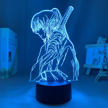 Led нощна светлина аниме Rurouni Kenshin за декор спални Лампа на батерии Подарък за рожден Ден Манга 3d лампа Kenshin Himura