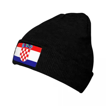 Зимна вязаная хет-бини с флага на Хърватия за мъже и жени, мека топла шапка
