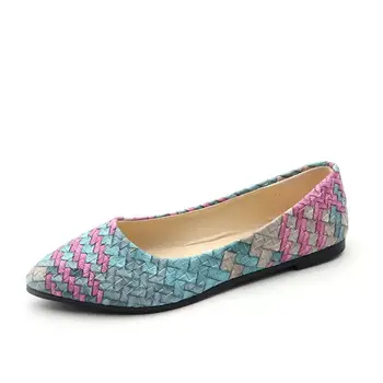 Дамски летни кожена ежедневни обувки с мека, противоплъзгаща подметка, модни остроносые многоцветни тъкани обувки на плоска подметка, обувки за майките