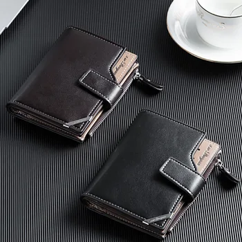 Минималистичен мъжки портфейл с голям капацитет от изкуствена мека кожа, двойна чантата с няколко карти, всекидневни с цип, скоба за пари
