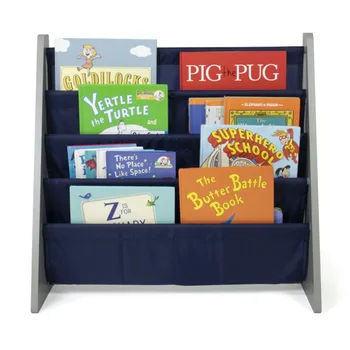 Детски библиотеката Humble Crew с 4 рафтове-организатора за книги, тъмно син шкаф за съхранение