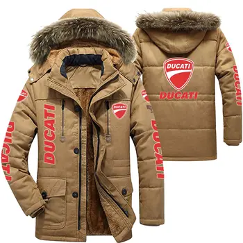 Мъжки зимни памучни якета с логото на DUCATI, паркове с качулка, подплата от кожа агне, плюшен мъжки модни мотоциклетът яке с изолация от студ
