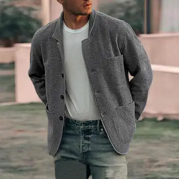 Однобортная топло яке, стилно мъжко вълнена палта с ревери, топло однобортная яке с много джобове за есента