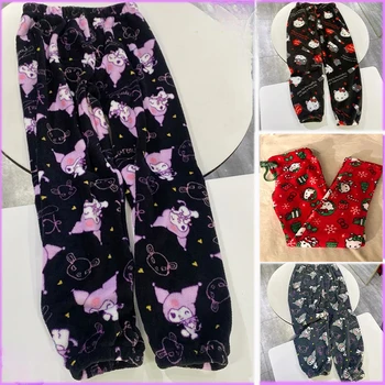 Пижамные панталони с шарките на анимационни котки, кучета, Пухкави, Меки и Удобни дамски домашни пижамные панталони, Сладък Модни Красиви панталони