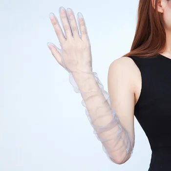 Дамски Елегантни ръкавици от прозрачен тюл Сватба, за булката, мрежести, Прозрачни Дантелени Ръкавици с дължина до лакътя ръкавици за партита, аксесоари за дрехи