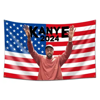Kanye 2024 Музикален Флаг Kanye West Гоблен 3x5ftVibrat ColorHD printing100D Банер от Полистирол за Декор Мъжки Стая в Пещера в Общежитието на Колежа