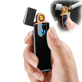 2023 Преносими USB-електрически запалки Ветроупорен USB-акумулаторна сензорни ветроупорен Аксесоари за цигари Електрическа запалка