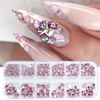 12 Гирлянди/скоростна кристали, Кристали за нокти, диаманти, различни размери, AB FlatBack, 3D Блестящи скъпоценни камъни, лилави Декорации за нокти 