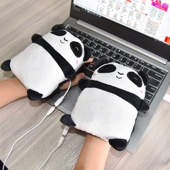 1 чифт USB топли ръкавици под формата на тост със сладко пандой, топло за ръце с топъл, топли зимни ръкавици за полпальца за офис, подарък за Коледа