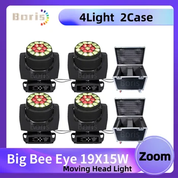 0, 1 ~ 4шт Clay Paky Zoom Beam 19x15 W RGBW LED Bee Eye Moving Head Wash Lyre Flycase DJ Party, осветление на сцената на нощен клуб, B eye