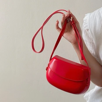 Дамски однотонная чанта-месинджър от изкуствена кожа, годината на Реколтата Червени Дамски чанти през рамо, прости ежедневни Дамски чанти и калъфи за телефон