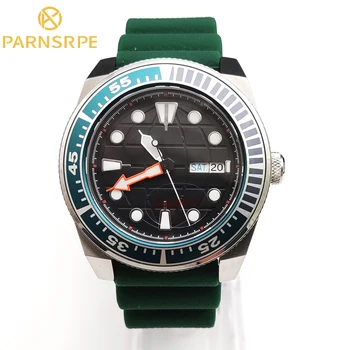 Луксозни часовника 42 мм часовници Япония механизъм NH36A самурай зелен алуминиев bezel автоматични механични мъжки часовници син сапфир