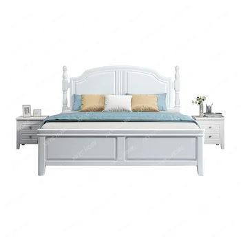 Легло от масивно дърво в американски стил, Бяла 1,8 М 1,5 М Модерна минималистичная, толкова лесно, толкова красива Сънливи Двойно легло
