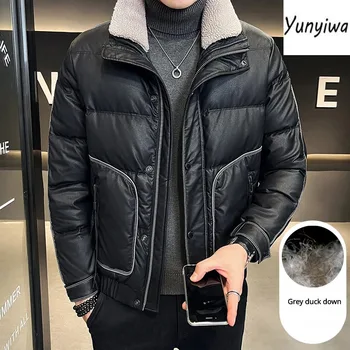 Нова зимна мъжка кожена naka яке приталенного намаляване, гъст топлото черно палто, мъжки палта с дебела яка.
