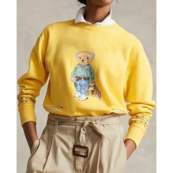 Американски ретро мъжки пуловер RL Bear с кръгло деколте, Елегантен всекидневен свободен пуловер, двойка улични прости потници, градинска облекло Ropa Hombre