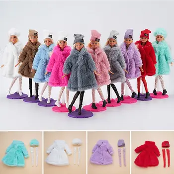 1 комплект плюшено палто за кукли 30 см, ежедневни облекла, зимни шапки, Чорапи, палта, блузи, аксесоари за кукольной дрехи 1/6 