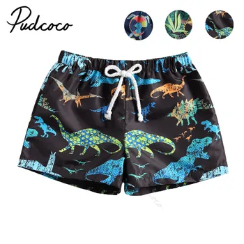 Къси панталони за момчета с анимационни шарките на животни, ластични шорти с принтом в стил ваканция с вътрешен шнурком на кръста за лятото