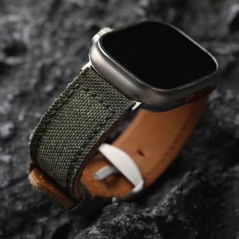Платно ламиниран кожена каишка ръчна изработка за Apple Watch Ultra Men, дебели гривна винтажного производство, 49 мм, 45 мм, 44 мм, SE8, черен