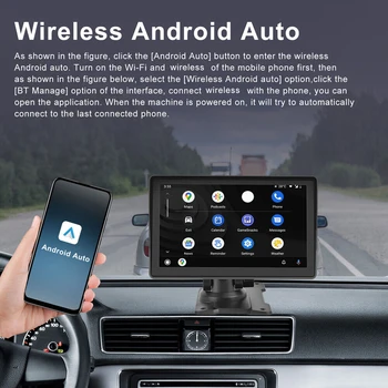 7-инчов авто радио HD 1024P Безжичен Carplay Android Auto FM-радио Mirrorlink Преносима автомобилна стерео уредба, с регулируема стойка за видео заден ход