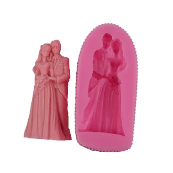 Форма за сапун, силиконова форма за свещи, инструменти за украса на тортата от празни приказки за сватбената рокля на булката и младоженеца