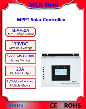 YUKOR MPPT50A 60A контролер за слънчеви зареждане на 12V 24V 36V 48V автоматичен регулатор на заряд на батерията максимален PV 170V порт RS485