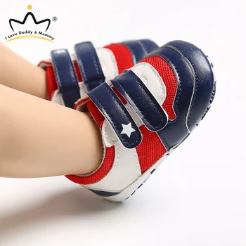 Нова памучен дишаща детски обувки, спортни обувки, устойчива на плъзгане обувки за деца за момичета и момчета, ежедневни обувки за новородени със звездна принтом