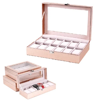Кутия за показване на часа с 6/12 Мрежи от изкуствена кожа и Розово злато За съхранение на бижута ръчна изработка, Калъф за часовници, Модни Бижута, бижута