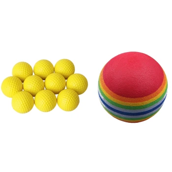 10шт Жълто тренировъчен топка за голф от полиуретан на закрито и 50шт уроци по голф с люлки за занимания на закрито, подобно на гъба пяна, с преливащи се цветове топки