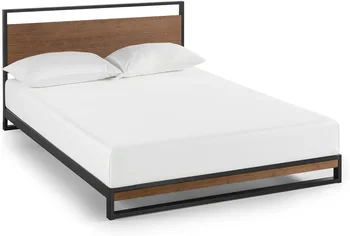 37-инчов рамка на легло-платформа Suzanne от бамбук и метал, здрава стоманена конструкция, не се изисква пружинен блок, зависимостта от дървени талпи Queen