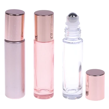 етерично масло в един свитък от дебело стъкло в розов цвят 10 мл, празен флакон за парфюм, бутилка е с топка-валяк за пътуване