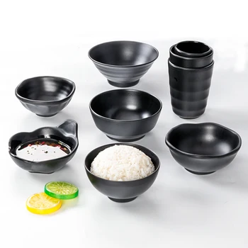 Прибори Малка купа Търговска Черно Ресторант фигура Малка купа за супа Имитация на порцелан чаши ориз подправка за горещи в гърне