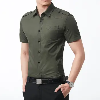 Мъжки армията тактическа риза-карго във военната стил, мъжки къси панталони, риза с къс ръкав, мъжки облегающая тактическа риза, Дишаща спортен топ, бизнес риза