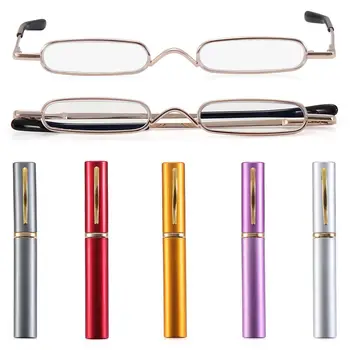 1 бр. мини-очила за четене с малка тръба, тънки очила за четене с дръжка, с очила на пролетта панти с преносим калъф-клипсой за мъже и жени